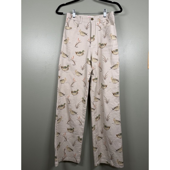 Bailey Rose Pants - Women’s Straight Leg Duck Print Pants - Cream